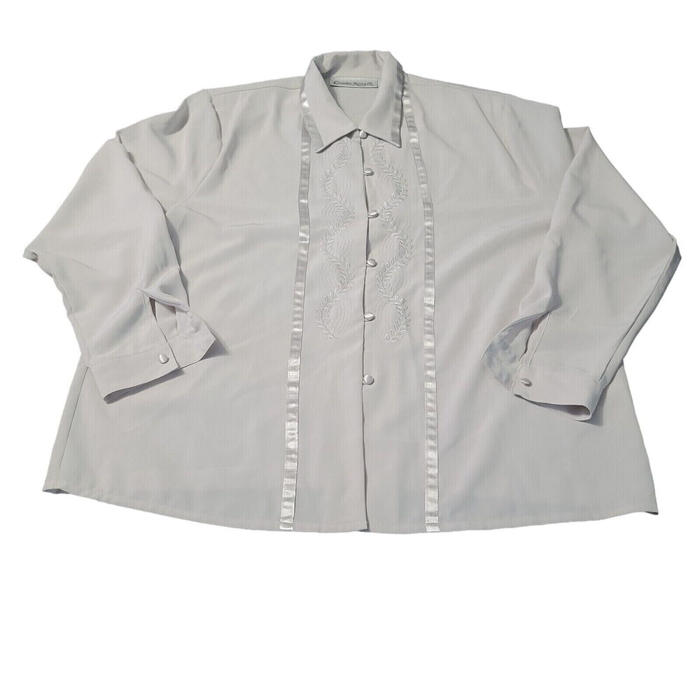Claudia Richard Womens Button Up Silver Size 18 Polyester Long Sleeve Collar